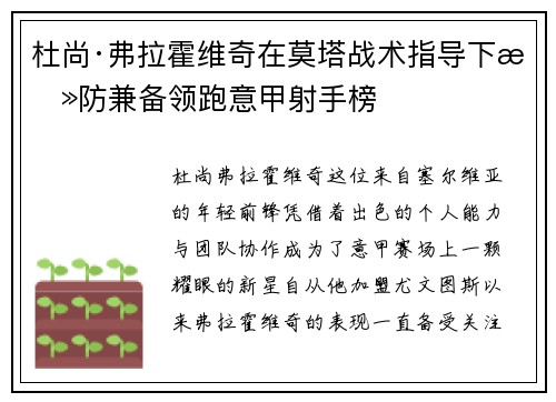 杜尚·弗拉霍维奇在莫塔战术指导下攻防兼备领跑意甲射手榜 杜尚·弗拉霍维奇在莫塔战术指导下攻防兼备领跑意甲射手榜